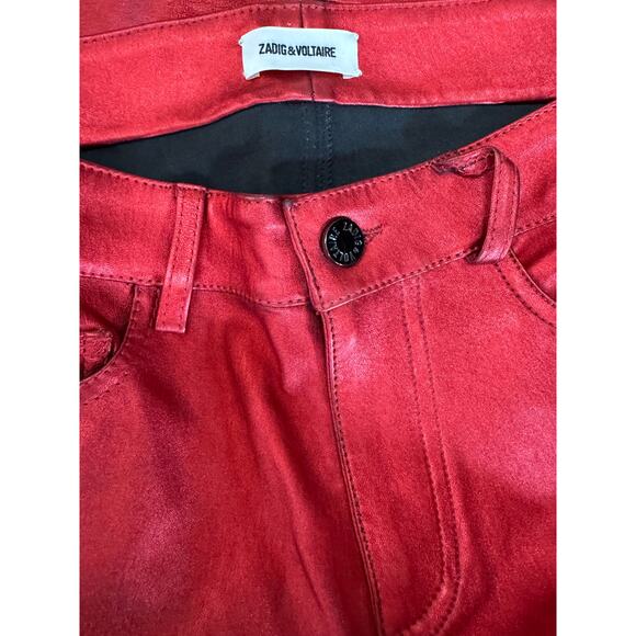 NWT Zadig & Voltaire RED Phlame Metallic Lamb Leather Pants *Rare! - Picture 5 of 15